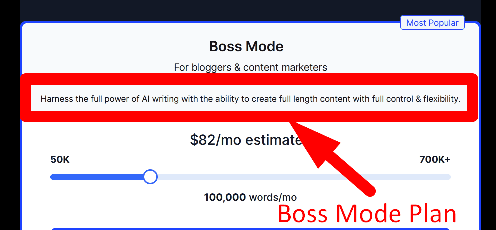 Jasper-Boss-mode-Pricing-Plan-screenshot