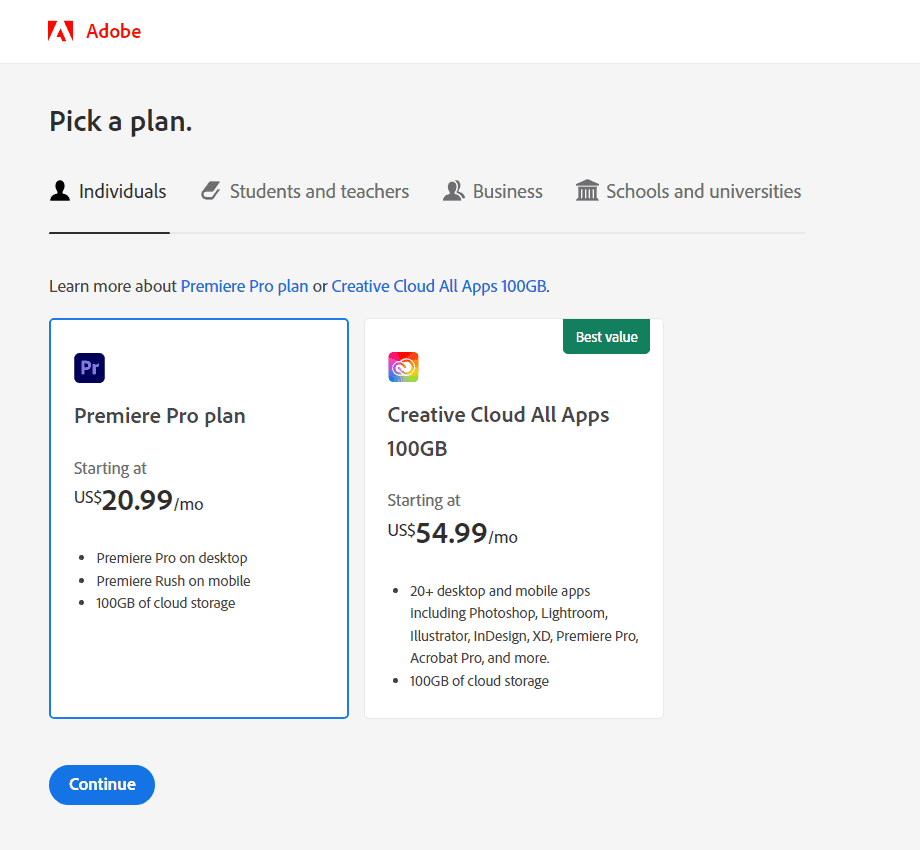 Adobe Premiere Pro CC price packs
