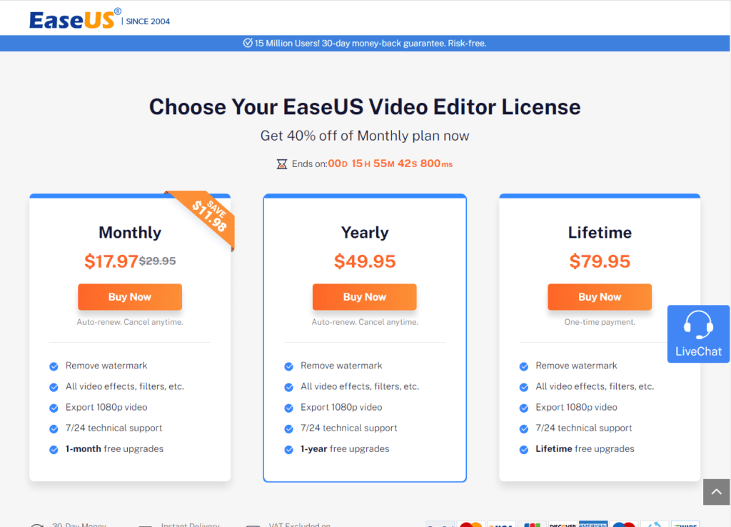 EaseUS prices screen shot