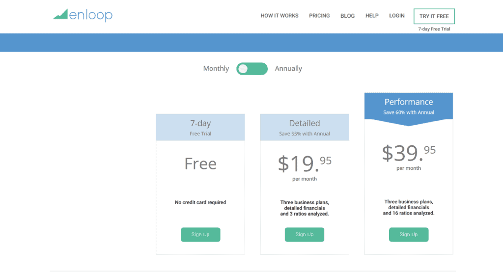 enloop pricing plans screenshot