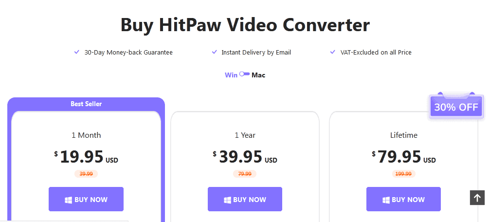 hitpaw pricing plans screenshot