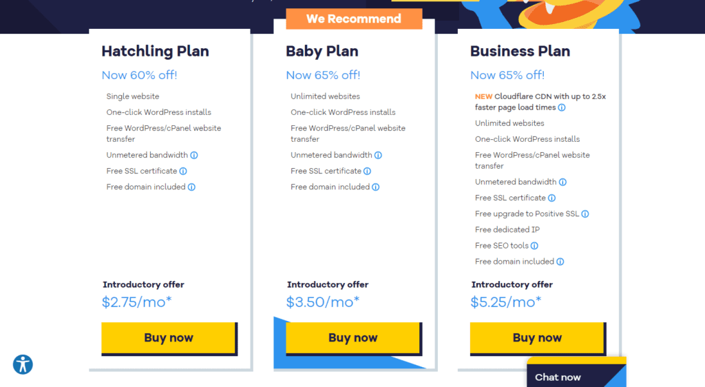 hosgator pricing plans screenshot
