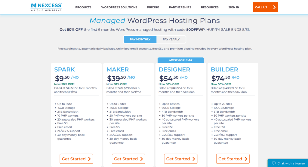 nexcess prices home page screen shot