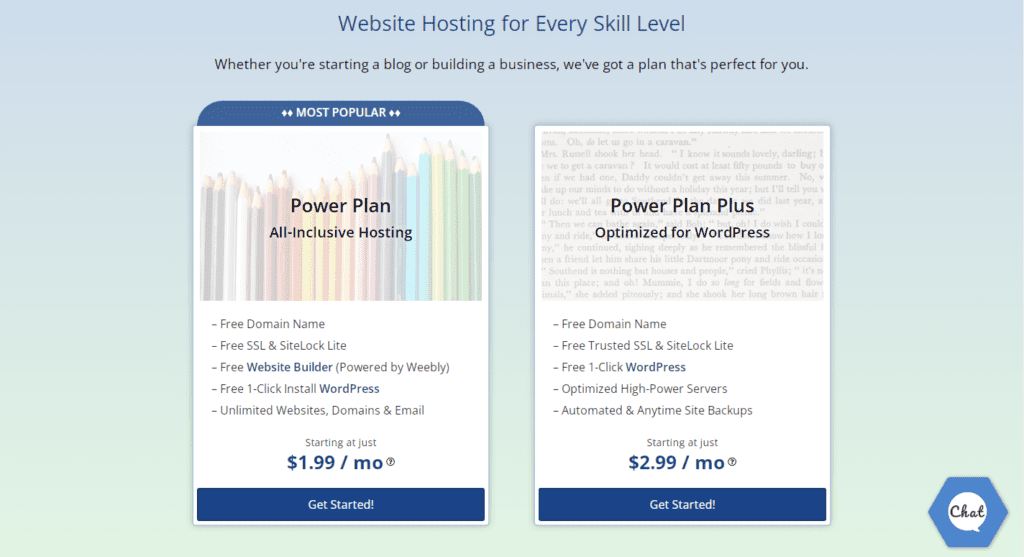 web hosting pad price packs screenshot