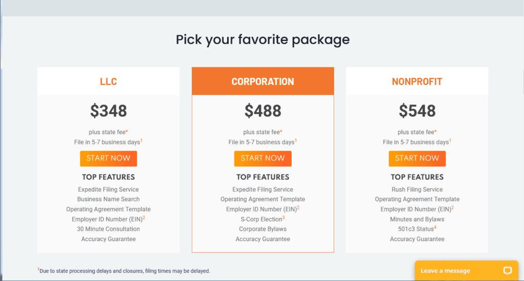 wise business plans pricing packs screenshot
