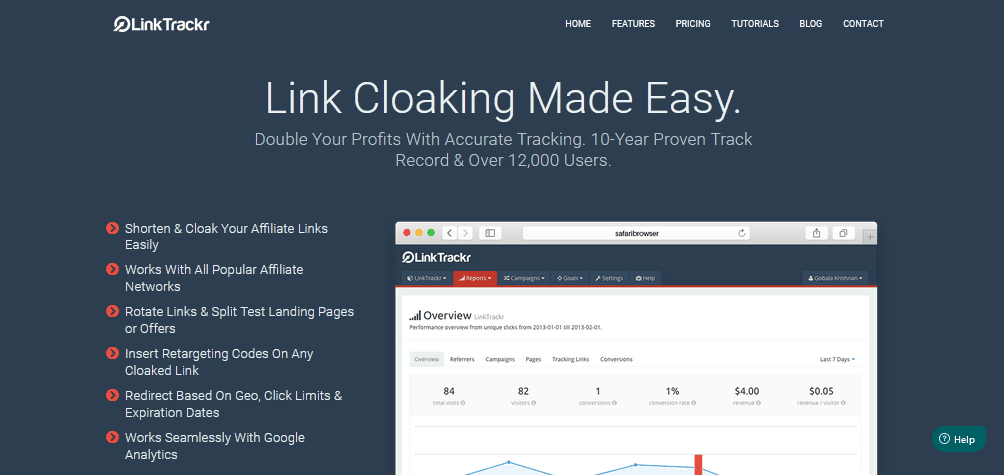 LinkTrackr home page screenshot