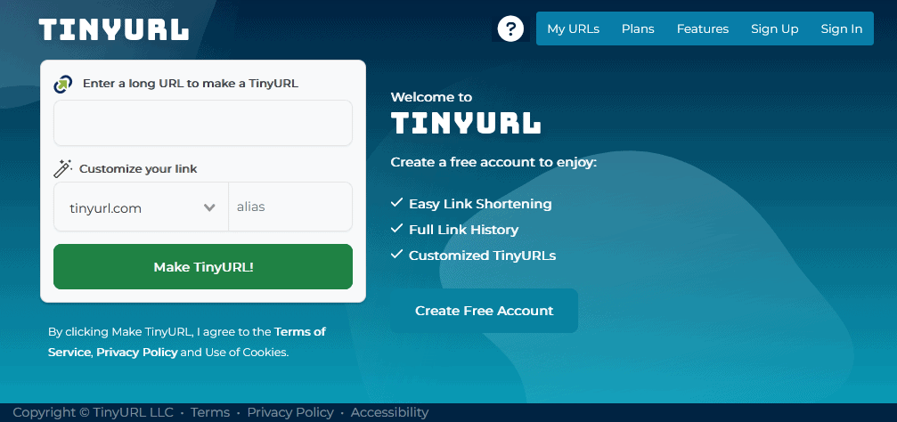 TinyURL home page screenshot