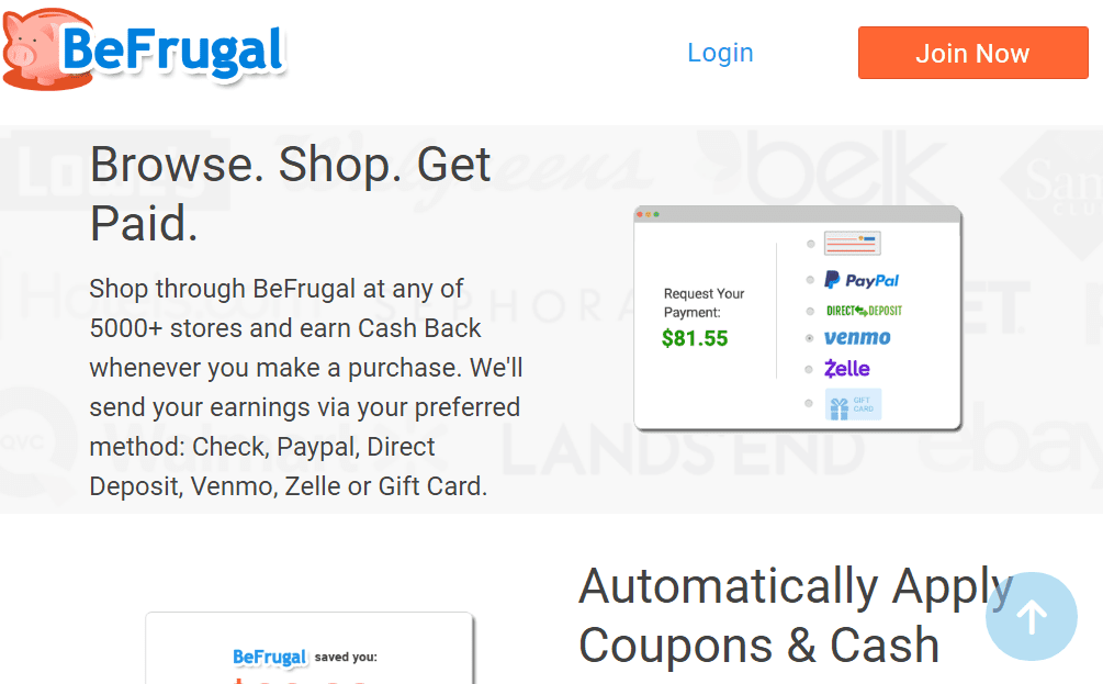 befrugal cash back screenshot