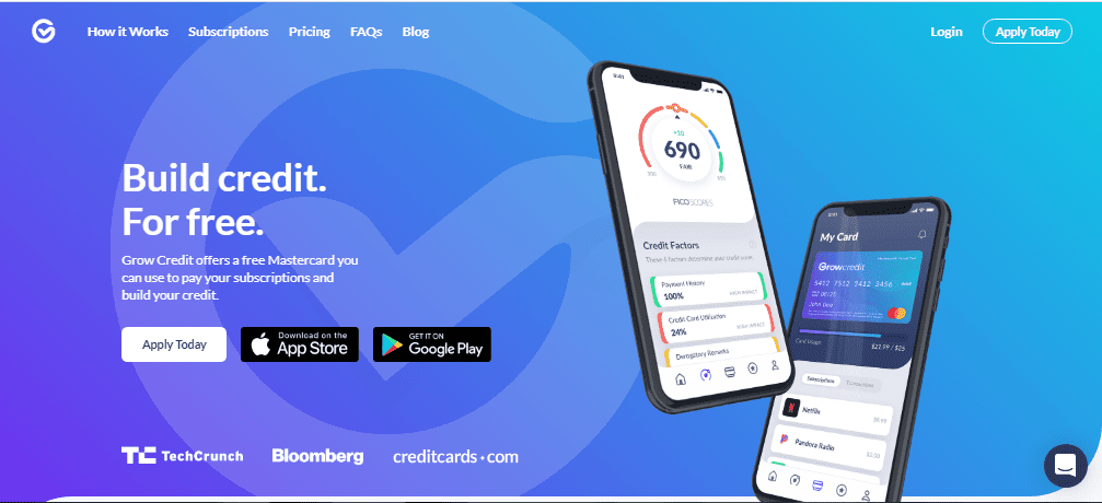 grow credit builder home page screenshot
