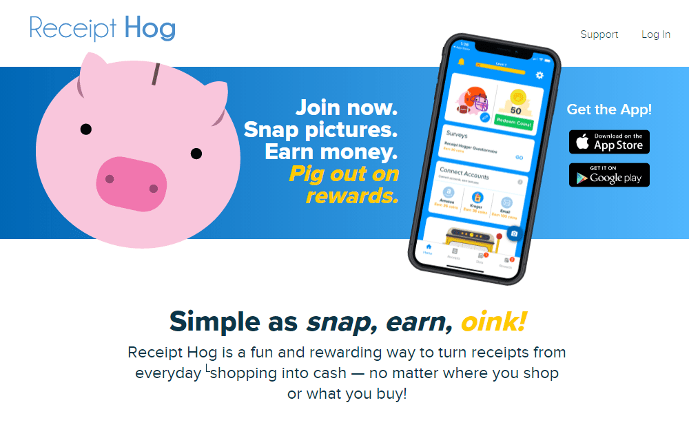 receipt hog home page screenshot