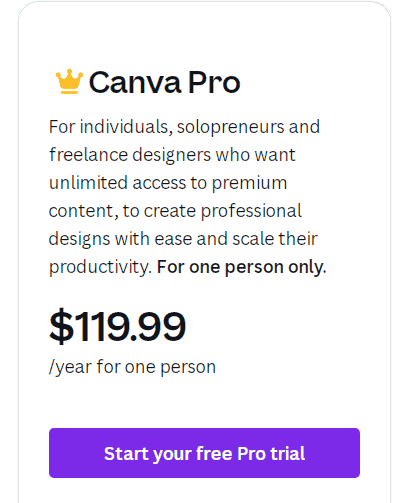 Canva Pro plan screenshot