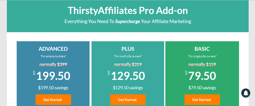 ThirstyAffiliates prices home page screenshot